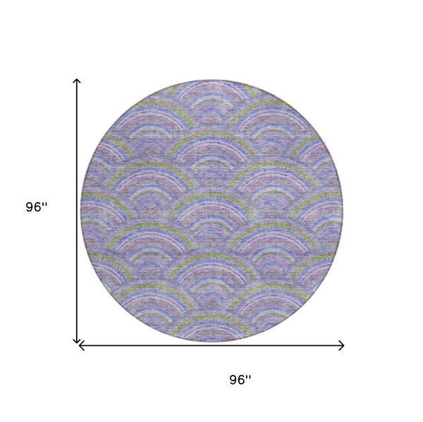 HomeRoots 5' Stylish Lavender Sage and Ivory Geometric Indoor Outdoor Area Rug - Easy Care, Durable Design 8' Round 615208