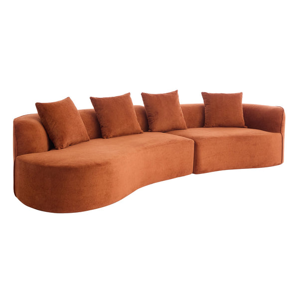 English Elm Christopher Knight Home® - 126" Curved Sectional Sofa - Dark Orange Full Foam, Oversized 5-Seater For Modern Living Rooms N771P247830C_N771P247831C