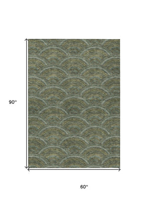 HomeRoots 5' Stylish Olive Green Geometric Area Rug for Indoor and Outdoor Use - Washable, Durable, Modern Design 5' X 8' 615213