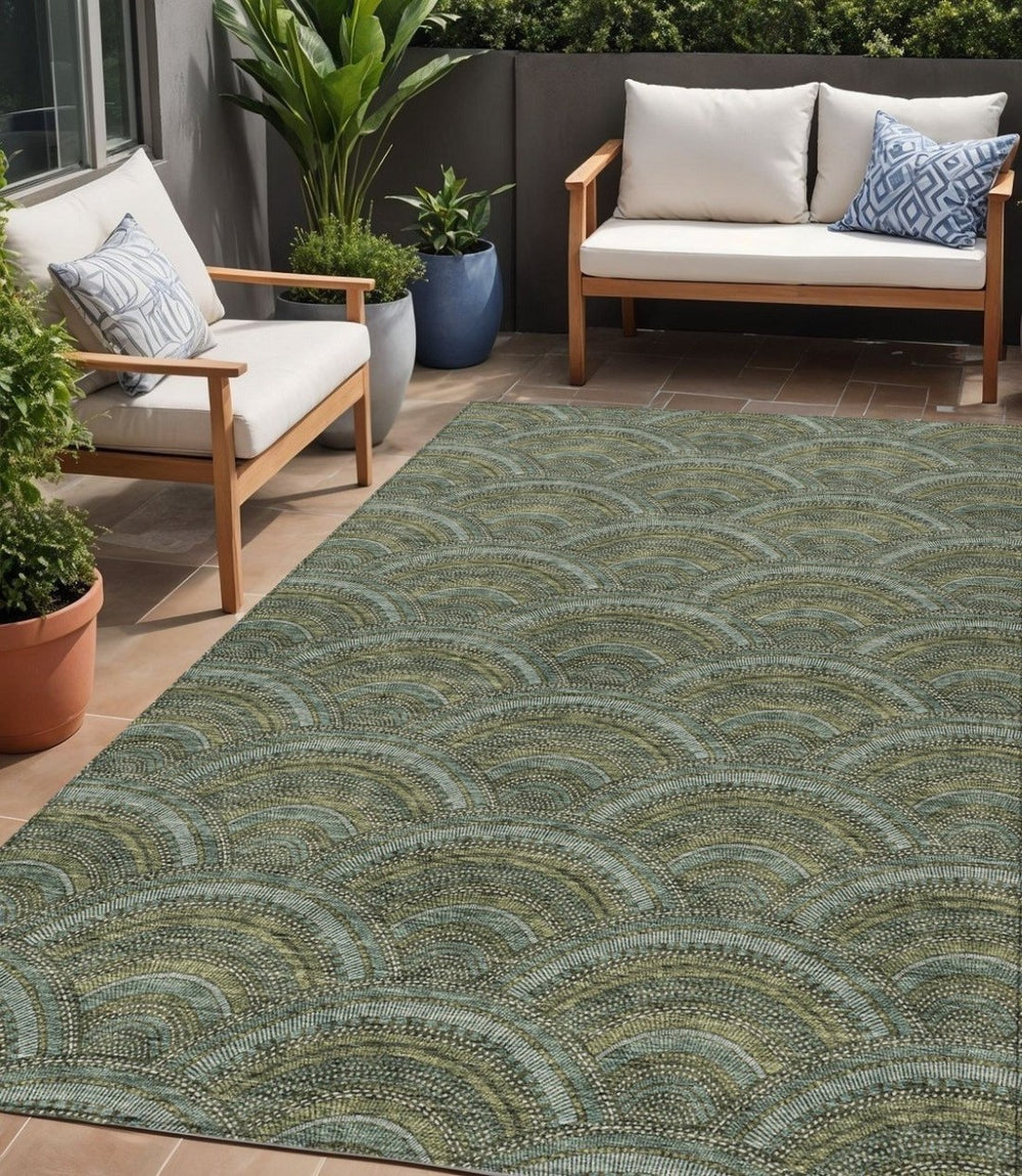 HomeRoots 5' Stylish Olive Green Geometric Area Rug for Indoor and Outdoor Use - Washable, Durable, Modern Design 5' X 8' 615213