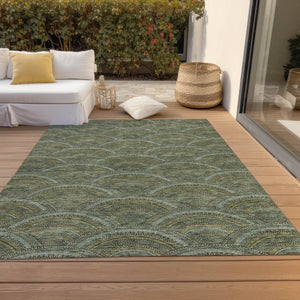 HomeRoots 5' Stylish Olive Green Geometric Area Rug for Indoor and Outdoor Use - Washable, Durable, Modern Design 5' X 8' 615213