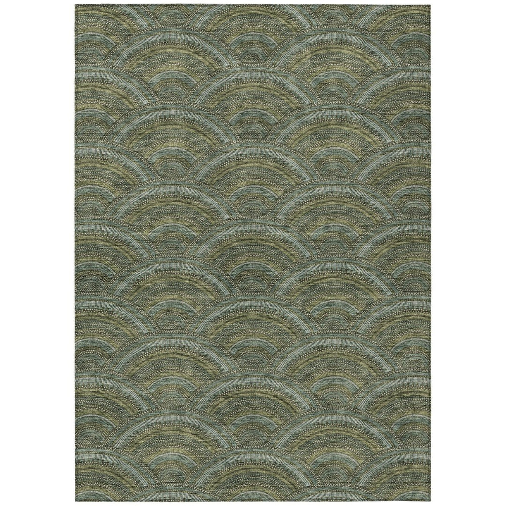 HomeRoots 5' Stylish Olive Green Geometric Area Rug for Indoor and Outdoor Use - Washable, Durable, Modern Design 5' X 8' 615213