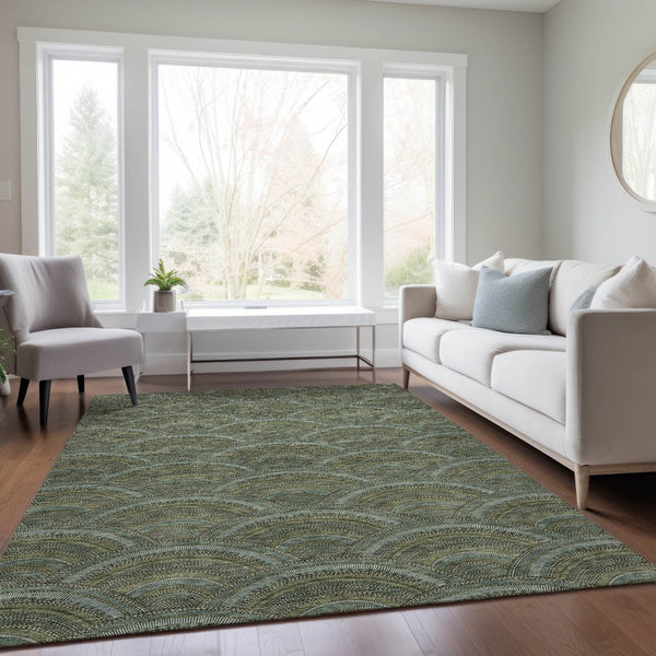 HomeRoots 5' Stylish Olive Green Geometric Area Rug for Indoor and Outdoor Use - Washable, Durable, Modern Design 5' X 8' 615213