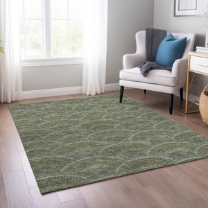 HomeRoots 5' Stylish Olive Green Geometric Area Rug for Indoor and Outdoor Use - Washable, Durable, Modern Design 5' X 8' 615213