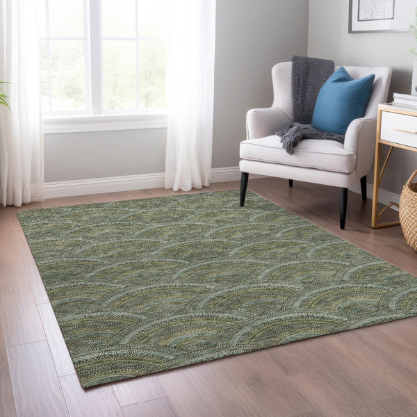 HomeRoots 5' Stylish Olive Green Geometric Area Rug for Indoor and Outdoor Use - Washable, Durable, Modern Design 5' X 8' 615213