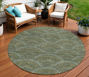 HomeRoots 5' Stylish Olive Green Geometric Area Rug for Indoor and Outdoor Use - Washable, Durable, Modern Design 8' Round 615214