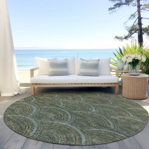 HomeRoots 5' Stylish Olive Green Geometric Area Rug for Indoor and Outdoor Use - Washable, Durable, Modern Design 8' Round 615214