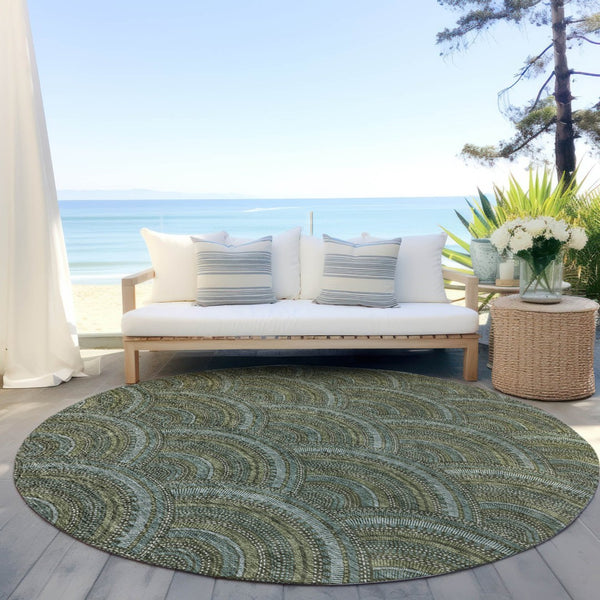 HomeRoots 5' Stylish Olive Green Geometric Area Rug for Indoor and Outdoor Use - Washable, Durable, Modern Design 8' Round 615214