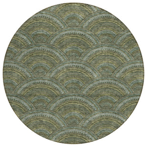 HomeRoots 5' Stylish Olive Green Geometric Area Rug for Indoor and Outdoor Use - Washable, Durable, Modern Design 8' Round 615214