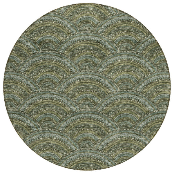 HomeRoots 5' Stylish Olive Green Geometric Area Rug for Indoor and Outdoor Use - Washable, Durable, Modern Design 8' Round 615214