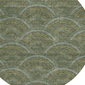HomeRoots 5' Stylish Olive Green Geometric Area Rug for Indoor and Outdoor Use - Washable, Durable, Modern Design 8' Round 615214