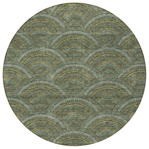 HomeRoots 5' Stylish Olive Green Geometric Area Rug for Indoor and Outdoor Use - Washable, Durable, Modern Design 8' Round 615214