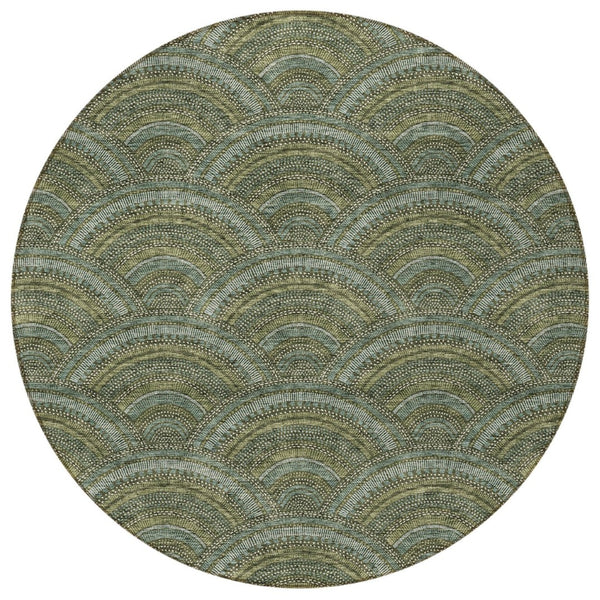 HomeRoots 5' Stylish Olive Green Geometric Area Rug for Indoor and Outdoor Use - Washable, Durable, Modern Design 8' Round 615214