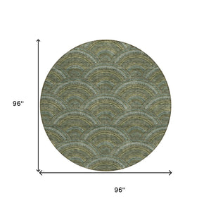 HomeRoots 5' Stylish Olive Green Geometric Area Rug for Indoor and Outdoor Use - Washable, Durable, Modern Design 8' Round 615214