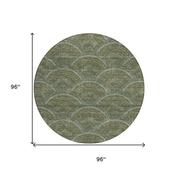 HomeRoots 5' Stylish Olive Green Geometric Area Rug for Indoor and Outdoor Use - Washable, Durable, Modern Design 8' Round 615214