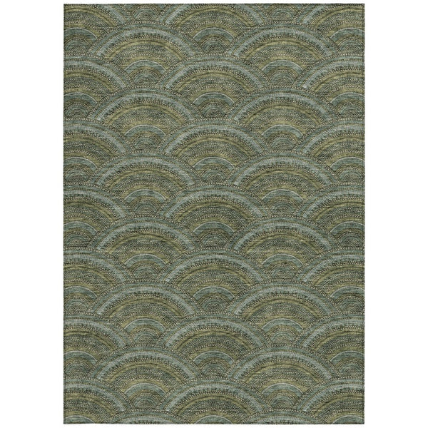 HomeRoots 5' Stylish Olive Green Geometric Area Rug for Indoor and Outdoor Use - Washable, Durable, Modern Design 8' X 10' 615215