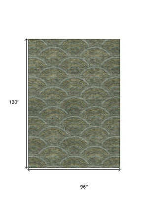 HomeRoots 5' Stylish Olive Green Geometric Area Rug for Indoor and Outdoor Use - Washable, Durable, Modern Design 8' X 10' 615215