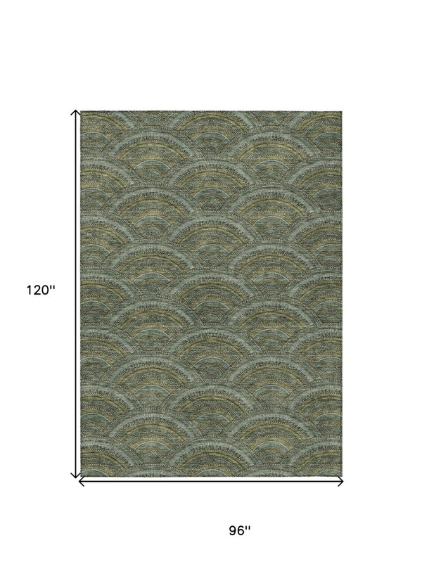 HomeRoots 5' Stylish Olive Green Geometric Area Rug for Indoor and Outdoor Use - Washable, Durable, Modern Design 8' X 10' 615215