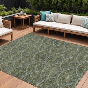 HomeRoots 5' Stylish Olive Green Geometric Area Rug for Indoor and Outdoor Use - Washable, Durable, Modern Design 8' X 10' 615215