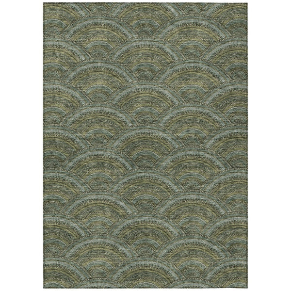 HomeRoots 5' Stylish Olive Green Geometric Area Rug for Indoor and Outdoor Use - Washable, Durable, Modern Design 8' X 10' 615215