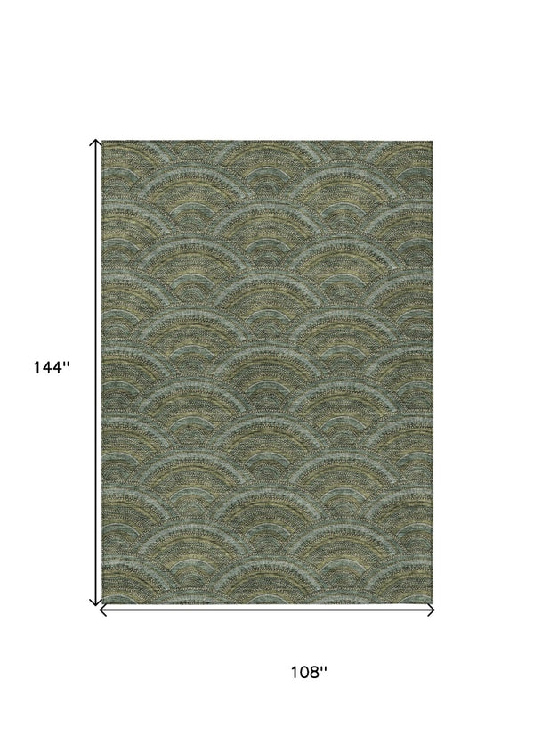 HomeRoots 5' Stylish Olive Green Geometric Area Rug for Indoor and Outdoor Use - Washable, Durable, Modern Design 9' X 12' 615216