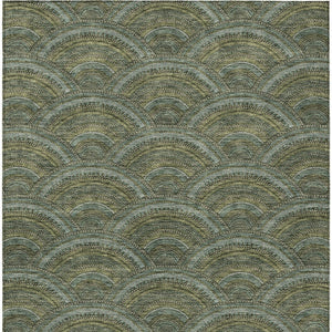 HomeRoots 5' Stylish Olive Green Geometric Area Rug for Indoor and Outdoor Use - Washable, Durable, Modern Design 10' X 14' 615217