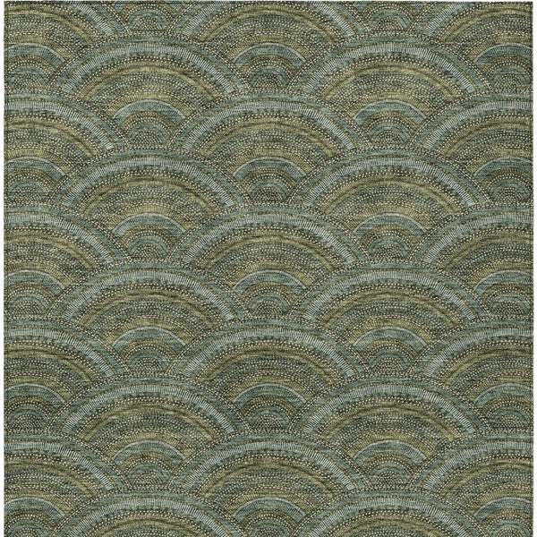 HomeRoots 5' Stylish Olive Green Geometric Area Rug for Indoor and Outdoor Use - Washable, Durable, Modern Design 10' X 14' 615217