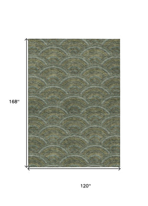 HomeRoots 5' Stylish Olive Green Geometric Area Rug for Indoor and Outdoor Use - Washable, Durable, Modern Design 10' X 14' 615217