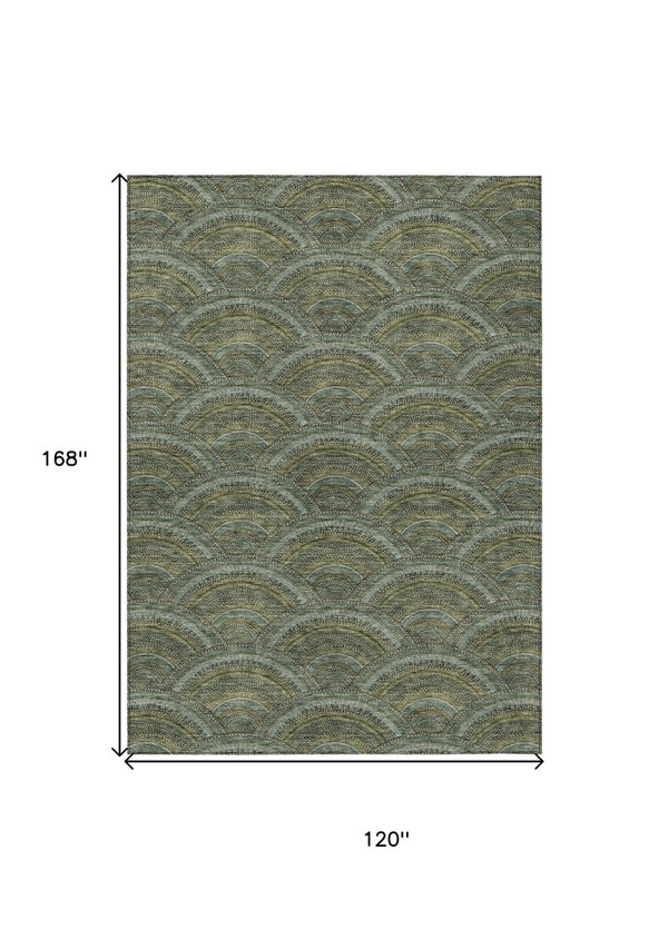 HomeRoots 5' Stylish Olive Green Geometric Area Rug for Indoor and Outdoor Use - Washable, Durable, Modern Design 10' X 14' 615217