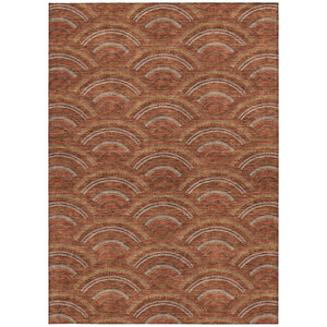HomeRoots 5' Vibrant Orange Gold Ivory Geometric Area Rug - Durable, Washable, Indoor/Outdoor Design for Modern Spaces 5' X 8' 615219