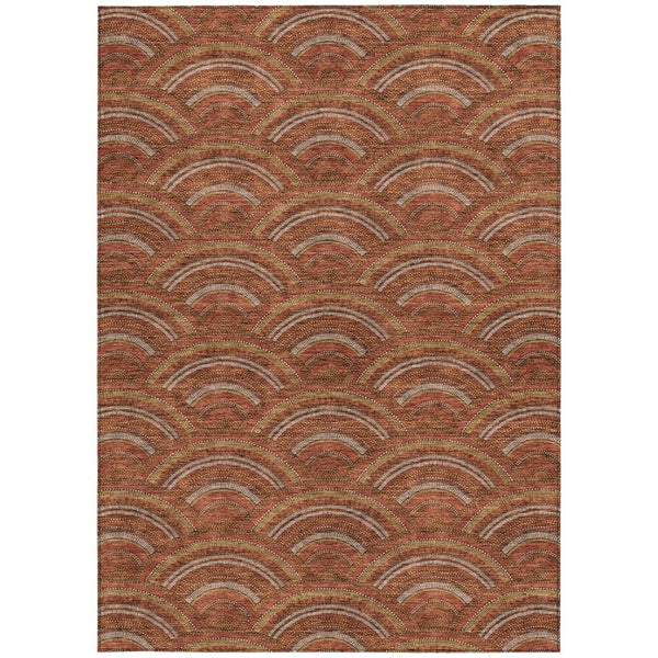 HomeRoots 5' Vibrant Orange Gold Ivory Geometric Area Rug - Durable, Washable, Indoor/Outdoor Design for Modern Spaces 5' X 8' 615219