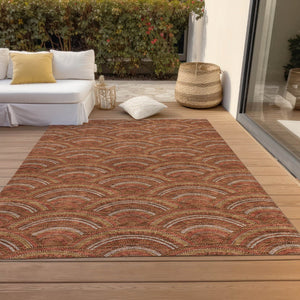 HomeRoots 5' Vibrant Orange Gold Ivory Geometric Area Rug - Durable, Washable, Indoor/Outdoor Design for Modern Spaces 5' X 8' 615219