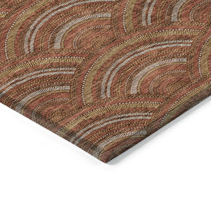 HomeRoots 5' Vibrant Orange Gold Ivory Geometric Area Rug - Durable, Washable, Indoor/Outdoor Design for Modern Spaces 5' X 8' 615219