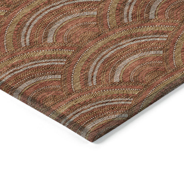 HomeRoots 5' Vibrant Orange Gold Ivory Geometric Area Rug - Durable, Washable, Indoor/Outdoor Design for Modern Spaces 5' X 8' 615219