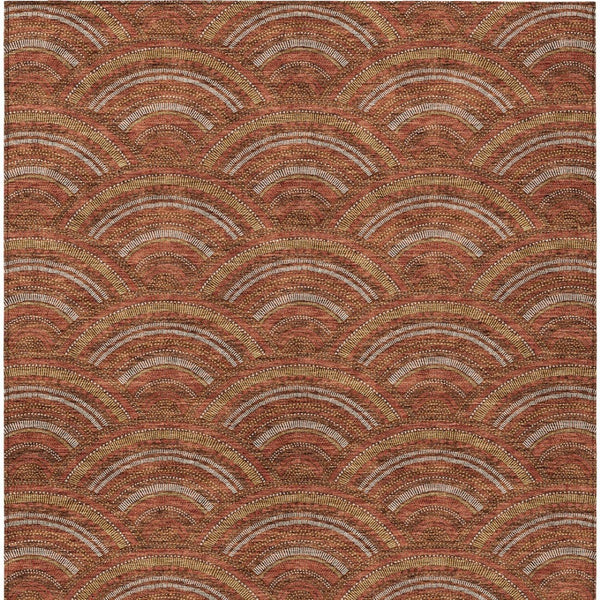 HomeRoots 5' Vibrant Orange Gold Ivory Geometric Area Rug - Durable, Washable, Indoor/Outdoor Design for Modern Spaces 5' X 8' 615219