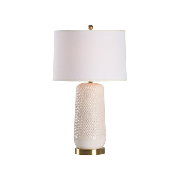 Wildwood Sophia Textured Cream Ceramic Lamp With Brass Accents, Usb Charging Port, Crisp White Shade — Elegant Bedside Lighting 61522