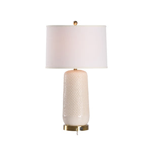 Wildwood Sophia Textured Cream Ceramic Lamp With Brass Accents, Usb Charging Port, Crisp White Shade — Elegant Bedside Lighting 61522