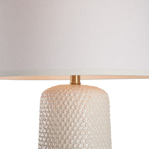 Wildwood Sophia Textured Cream Ceramic Lamp With Brass Accents, Usb Charging Port, Crisp White Shade — Elegant Bedside Lighting 61522