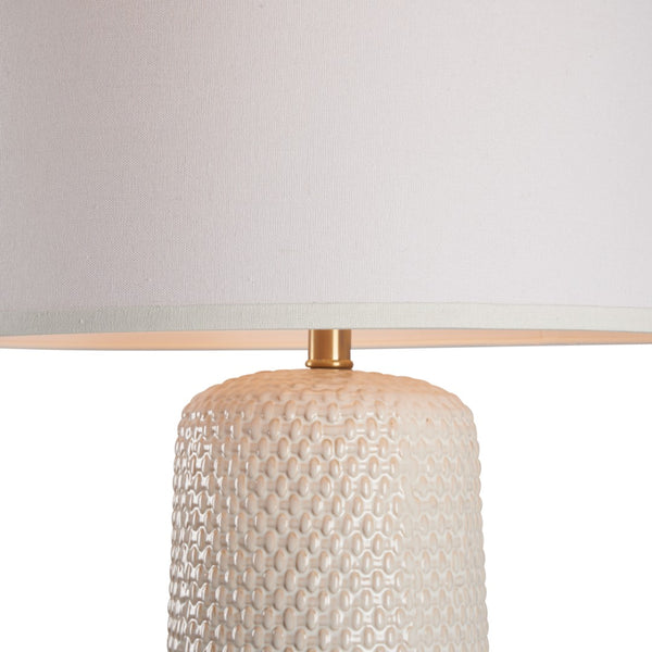 Wildwood Sophia Textured Cream Ceramic Lamp With Brass Accents, Usb Charging Port, Crisp White Shade — Elegant Bedside Lighting 61522