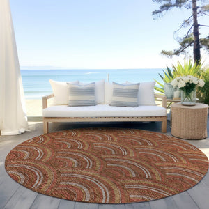 HomeRoots 5' Vibrant Orange Gold Ivory Geometric Area Rug - Durable, Washable, Indoor/Outdoor Design for Modern Spaces 8' Round 615220