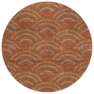 HomeRoots 5' Vibrant Orange Gold Ivory Geometric Area Rug - Durable, Washable, Indoor/Outdoor Design for Modern Spaces 8' Round 615220