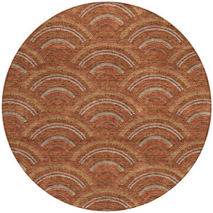HomeRoots 5' Vibrant Orange Gold Ivory Geometric Area Rug - Durable, Washable, Indoor/Outdoor Design for Modern Spaces 8' Round 615220