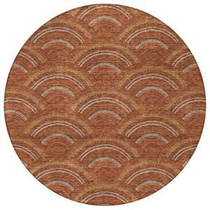 HomeRoots 5' Vibrant Orange Gold Ivory Geometric Area Rug - Durable, Washable, Indoor/Outdoor Design for Modern Spaces 8' Round 615220