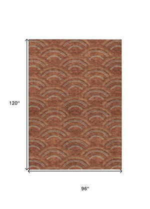 HomeRoots 5' Vibrant Orange Gold Ivory Geometric Area Rug - Durable, Washable, Indoor/Outdoor Design for Modern Spaces 8' X 10' 615221