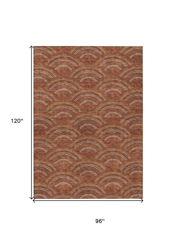 HomeRoots 5' Vibrant Orange Gold Ivory Geometric Area Rug - Durable, Washable, Indoor/Outdoor Design for Modern Spaces 8' X 10' 615221