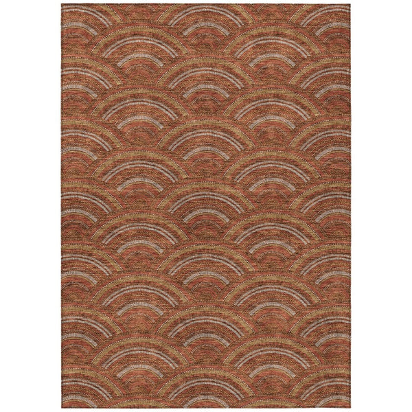 HomeRoots 5' Vibrant Orange Gold Ivory Geometric Area Rug - Durable, Washable, Indoor/Outdoor Design for Modern Spaces 8' X 10' 615221
