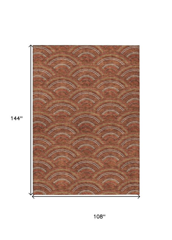 HomeRoots 5' Vibrant Orange Gold Ivory Geometric Area Rug - Durable, Washable, Indoor/Outdoor Design for Modern Spaces 9' X 12' 615222