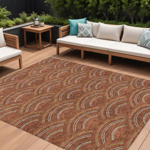 HomeRoots 5' Vibrant Orange Gold Ivory Geometric Area Rug - Durable, Washable, Indoor/Outdoor Design for Modern Spaces 9' X 12' 615222