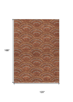 HomeRoots 5' Vibrant Orange Gold Ivory Geometric Area Rug - Durable, Washable, Indoor/Outdoor Design for Modern Spaces 10' X 14' 615223