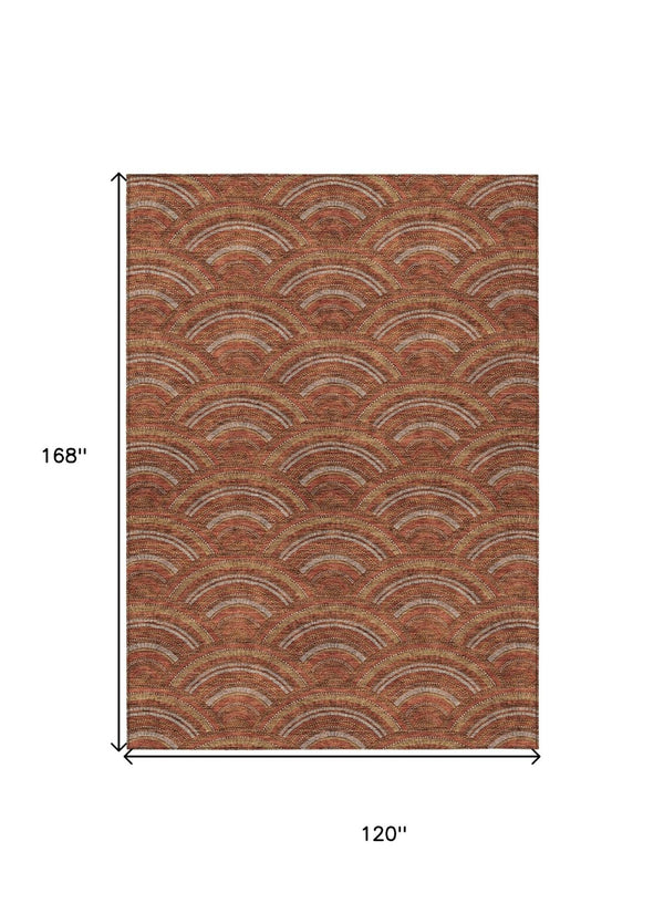 HomeRoots 5' Vibrant Orange Gold Ivory Geometric Area Rug - Durable, Washable, Indoor/Outdoor Design for Modern Spaces 10' X 14' 615223